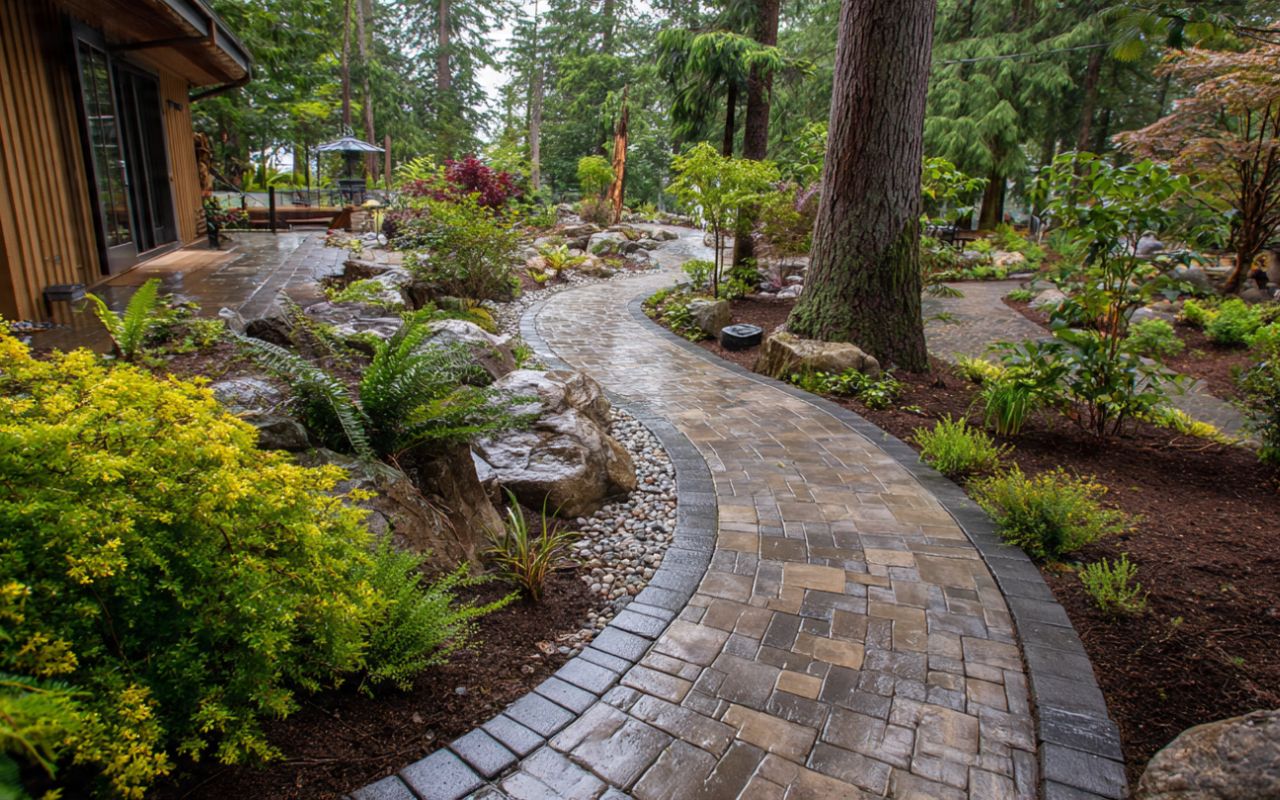 Paver patio drainage in Poulsbo Bainbridge with a gentle slope guiding water away
