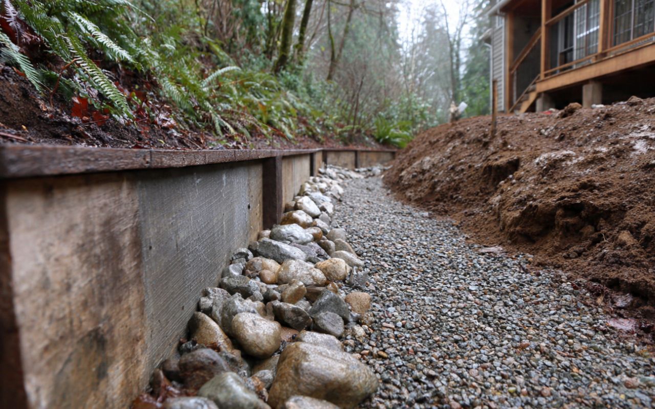 retaining wall footing in wet soils in Kitsap with gravel sub-base preparation