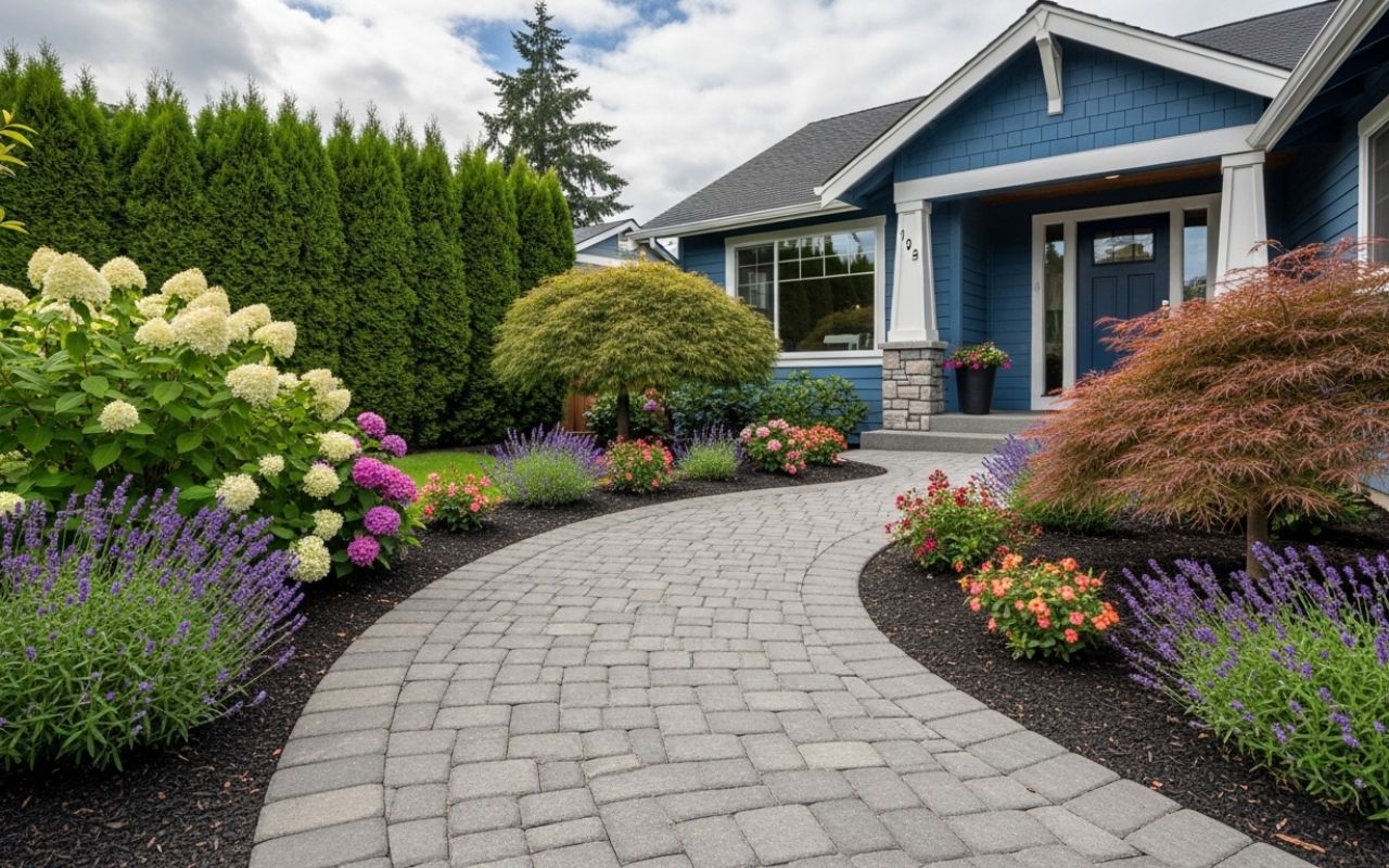 Paver walkway installation in Poulsbo for a front entry path