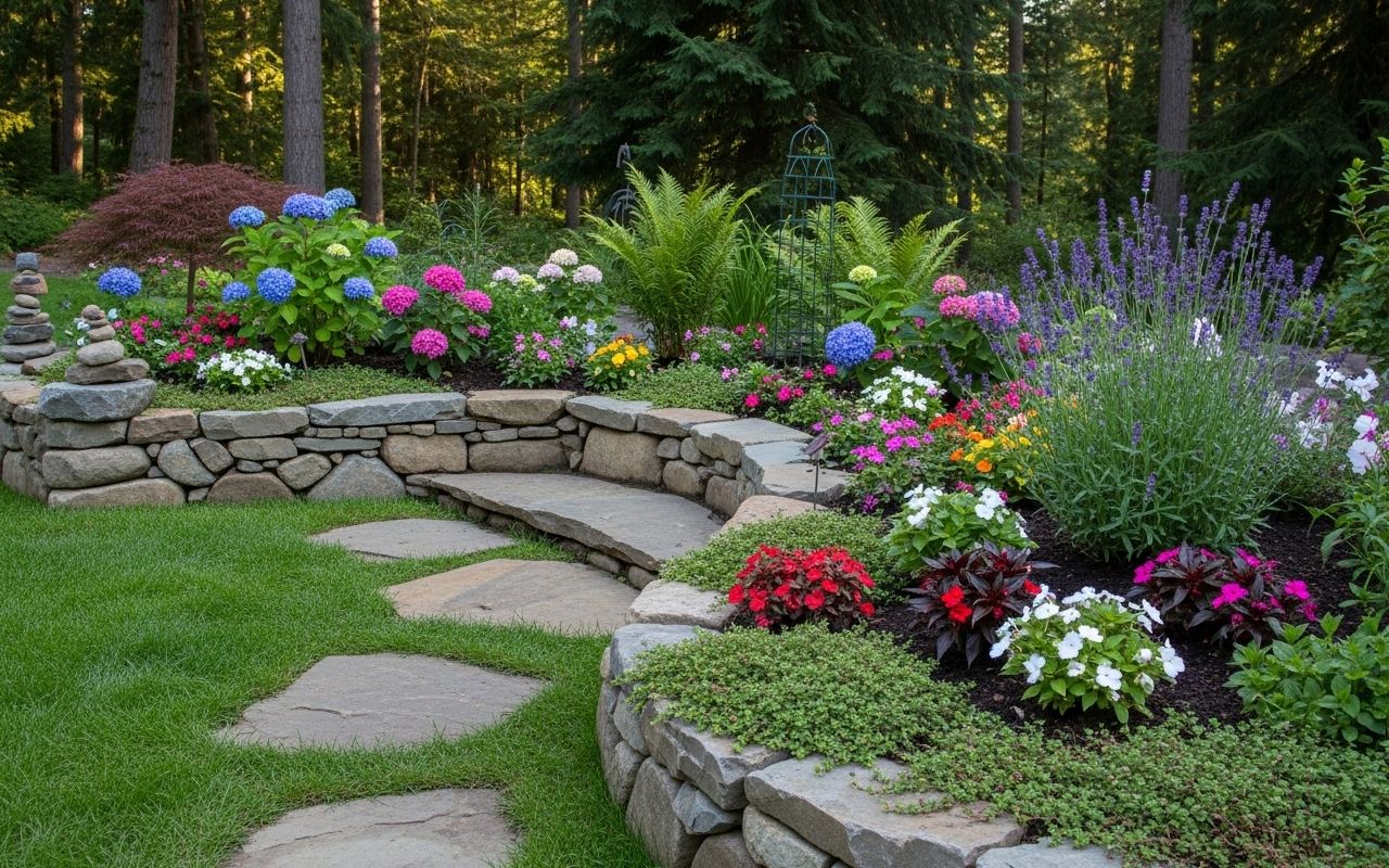 Natural stone edging inspired by garden border ideas with stone in Kitsap County