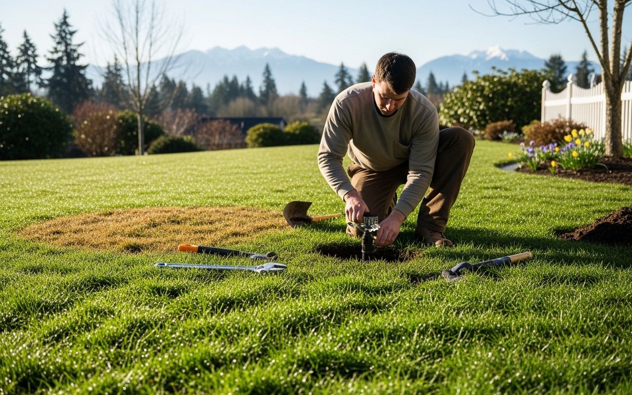 Sprinkler repair after winter in Kitsap County for a healthy lawn