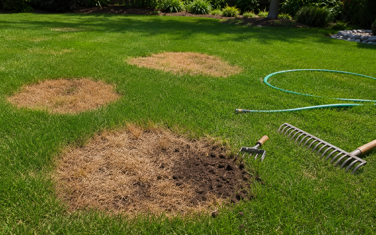dry patch lawn treatment for brown summer grass areas