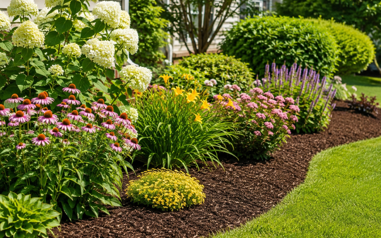 Mulch benefits for summer gardens with healthy flower beds