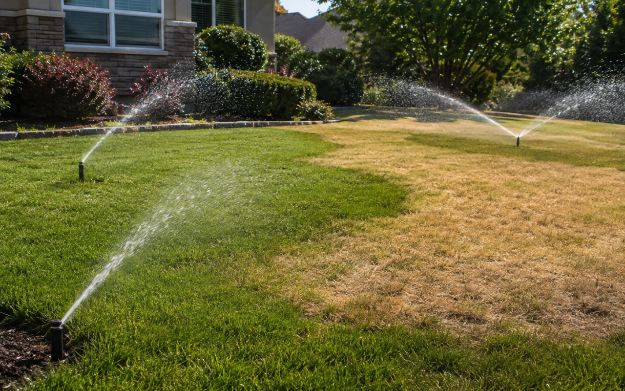 Sprinkler head coverage problems causing uneven lawn watering