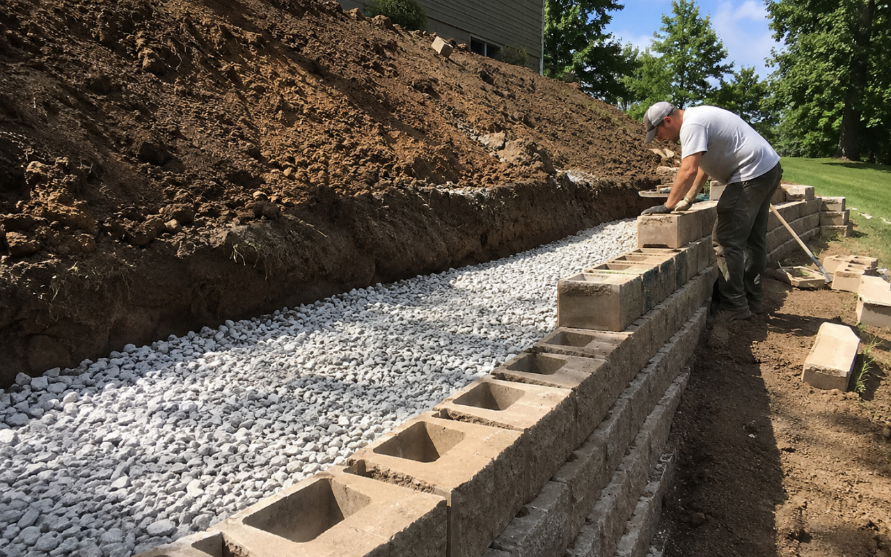 Retaining wall drainage stone options used behind a residential wall